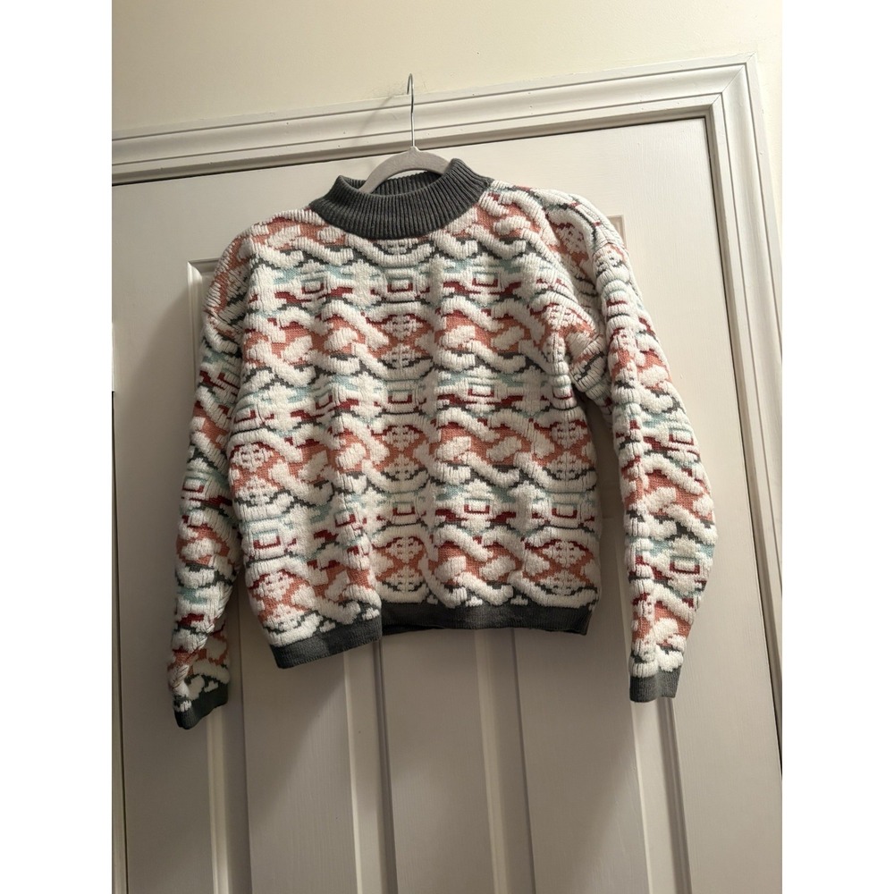 Vintage Tarazzia Mock Neck Geometric Print Knit Sweater Womens Size Small S